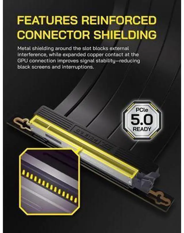 Alt view image 2 of 7 - wusu PCIe 5.0 X16 Riser Cable,128GB/s Bandwidth, for RTX 50/40 & RX 9000/7000 GPUs, PCIe Extension Card, Backward Compatible with PCIe 4.0/3.0,Vertical GPU Mount,Right Angle-30cm,Black