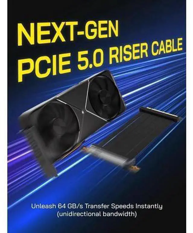Alt view image 5 of 7 - wusu PCIe 5.0 X16 Riser Cable,128GB/s Bandwidth, for RTX 50/40 & RX 9000/7000 GPUs, PCIe Extension Card, Backward Compatible with PCIe 4.0/3.0,Vertical GPU Mount,Right Angle-30cm,Black