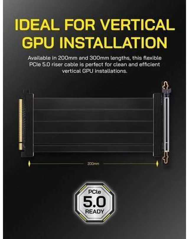Alt view image 6 of 7 - wusu PCIe 5.0 X16 Riser Cable,128GB/s Bandwidth, for RTX 50/40 & RX 9000/7000 GPUs, PCIe Extension Card, Backward Compatible with PCIe 4.0/3.0,Vertical GPU Mount,Right Angle-30cm,Black