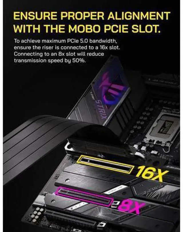 Alt view image 3 of 7 - wusu PCIe 5.0 X16 Riser Cable,128GB/s Bandwidth, for RTX 50/40 & RX 9000/7000 GPUs, PCIe Extension Card, Backward Compatible with PCIe 4.0/3.0,Vertical GPU Mount,Right Angle-30cm,Black