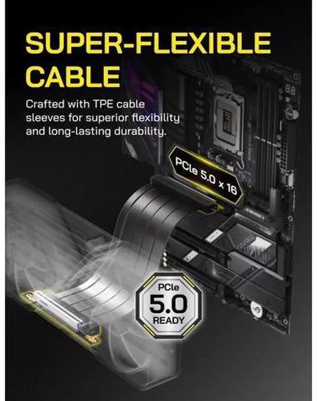Alt view image 4 of 7 - wusu PCIe 5.0 X16 Riser Cable,128GB/s Bandwidth, for RTX 50/40 & RX 9000/7000 GPUs, PCIe Extension Card, Backward Compatible with PCIe 4.0/3.0,Vertical GPU Mount,Right Angle-30cm,Black