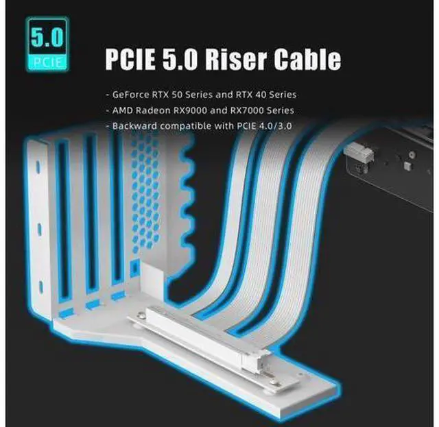 Alt view image 3 of 7 - wusu 2-Slot GPU Support Bracket with 200mm PCIe 5.0 Riser Cable for GPU Vertical Mount, Compatible with RTX5090 RTX4090 RX9070 RX7900, PC Cases with Open PCI 7/8-slot Design
