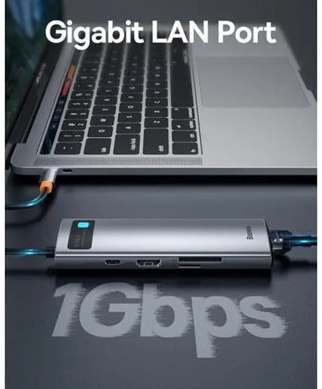 Alt view image 3 of 6 - Baseus 8-in-1 USB C Hub Docking Station, USB C Adapter with 4K HDMI, 3 USB 3.0, TF/SD Reader, Ethernet, 100W Power Delivery Compatible with MacBook Pro, Surface Pro, iPad Pro and Other Type C Devices