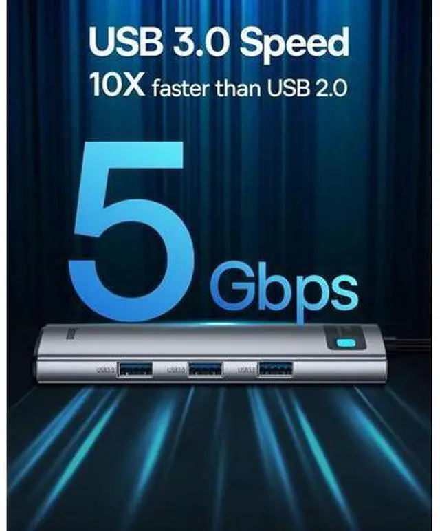 Alt view image 4 of 6 - Baseus 8-in-1 USB C Hub Docking Station, USB C Adapter with 4K HDMI, 3 USB 3.0, TF/SD Reader, Ethernet, 100W Power Delivery Compatible with MacBook Pro, Surface Pro, iPad Pro and Other Type C Devices