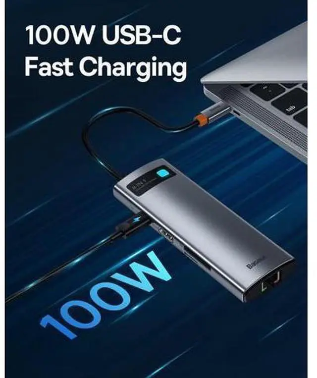 Alt view image 6 of 6 - Baseus 8-in-1 USB C Hub Docking Station, USB C Adapter with 4K HDMI, 3 USB 3.0, TF/SD Reader, Ethernet, 100W Power Delivery Compatible with MacBook Pro, Surface Pro, iPad Pro and Other Type C Devices