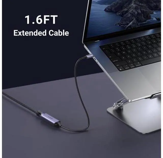 Alt view image 2 of 7 - USB C to Ethernet Adapter, 1.6FT Gigabit RJ45 to USB 3.0 Type-C (Thunderbolt 3) Ethernet LAN Network Adapter, Compatible with MacBook Pro, iPad Pro, Dell XPS and More