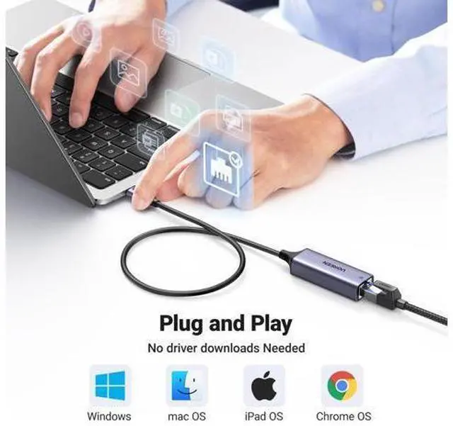 Alt view image 5 of 7 - USB C to Ethernet Adapter, 1.6FT Gigabit RJ45 to USB 3.0 Type-C (Thunderbolt 3) Ethernet LAN Network Adapter, Compatible with MacBook Pro, iPad Pro, Dell XPS and More