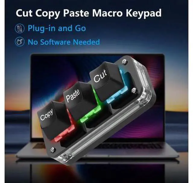 Alt view image 7 of 7 - Mini 3-Key Cut Copy Paste Keyboard Programmable Keypads with LED Light Mechanical Hot Swap Macro Keyboard for Working and Gaming