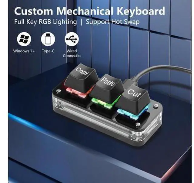 Alt view image 2 of 7 - Mini 3-Key Cut Copy Paste Keyboard Programmable Keypads with LED Light Mechanical Hot Swap Macro Keyboard for Working and Gaming