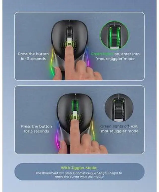 Alt view image 4 of 5 - PEIOUS Wireless Mouse, Jiggler Mouse for Laptop - LED Mouse Rechargeable Computer Mice Mouse Mover Undetectable Random Movement with On/Off Button Keeps Computer Awake - Black&Grey