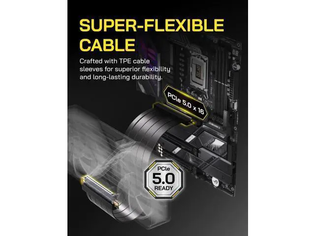 Alt view image 4 of 7 - wusu PCIe 5.0 X16 Riser Cable,128GB/s Bandwidth, for RTX 50/40 & RX 9000/7000 GPUs, PCIe Extension Card, Backward Compatible with PCIe 4.0/3.0,Vertical GPU Mount,Straight-30cm,Black