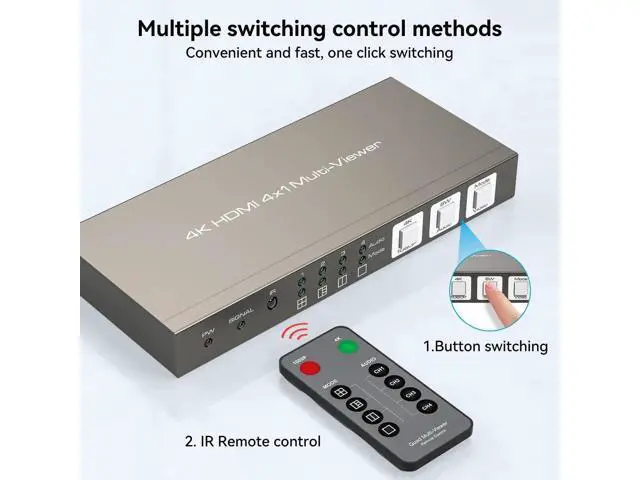 Alt view image 3 of 7 - HDMI Multiviewer 4x1 4 Port Multi-Picture Seamless Switch 4 Input 1 Output Split Screen TV, Support 4K@30Hz 1080P60Hz Applicable to Display Multiple Signal Sources on The Same Monitor