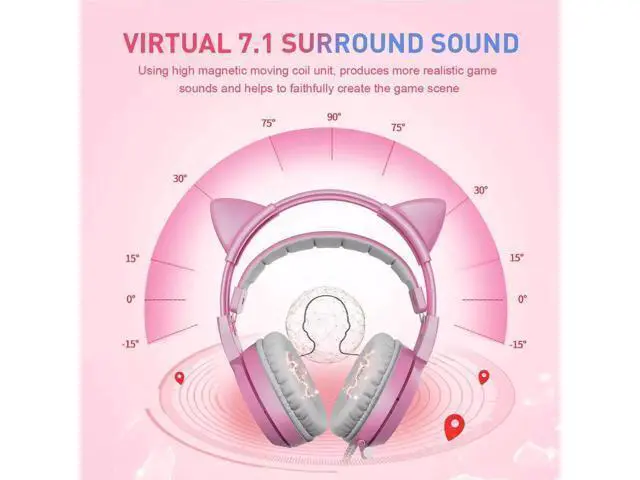 Alt view image 2 of 7 - wusu G951 Pink Lovely Cat Shape Noise Cancelling Girl Gaming Headphones, Virtual 7.1 Surround Sound Effect Headset with SVE Vibration and Cute LED Light Pattern For PS4 PC Laptop Games