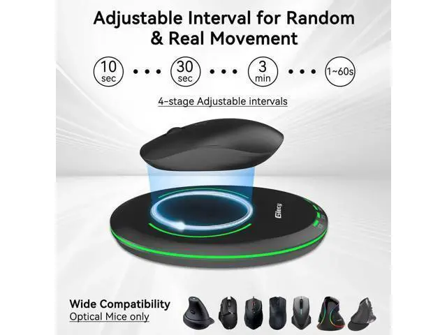 Alt view image 5 of 7 - Giecy Ultra Slim Undetectable Mouse Mover, Mouse Jiggler with Adjustable Interval Timer & Breathing Light, Simulates Realistic Mouse Movement for Keeping Computer Laptop Active Office Home Remote Work