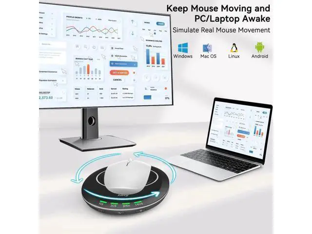 Alt view image 3 of 7 - Giecy Ultra Slim Undetectable Mouse Mover, Mouse Jiggler with Adjustable Interval Timer & Breathing Light, Simulates Realistic Mouse Movement for Keeping Computer Laptop Active Office Home Remote Work
