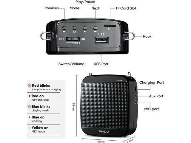 Alt view image 5 of 6 - Wireless Portable Voice Amplifier with UHF Headset Microphone 15W Rechargeable Portable Mini PA Systerm Loudspeaker Speaker for Teachers Fitness In Standructors Yoga Tour Guides