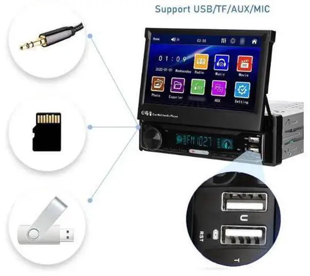 Main image of Single-spindle vehicle-mounted automatic telescopic 7-inch Bluetooth wireless Carplay vehicle audio-visual multimedia vehicle MP5 reversing device,7106Carplay