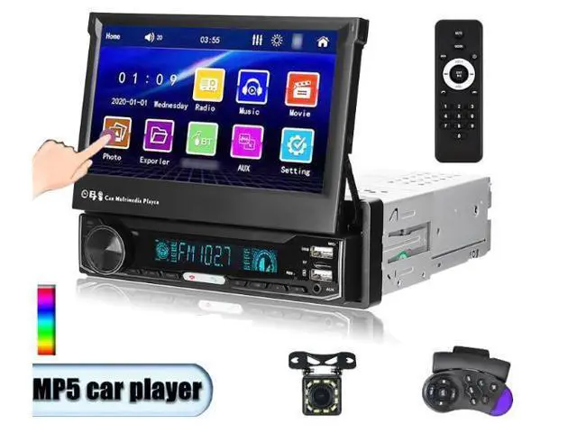 Alt view image 5 of 6 - Single-spindle vehicle-mounted automatic telescopic 7-inch Bluetooth wireless Carplay vehicle audio-visual multimedia vehicle MP5 reversing device,7106Carplay