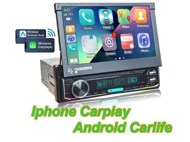 Alt view image 4 of 6 - Single-spindle vehicle-mounted automatic telescopic 7-inch Bluetooth wireless Carplay vehicle audio-visual multimedia vehicle MP5 reversing device,7106Carplay