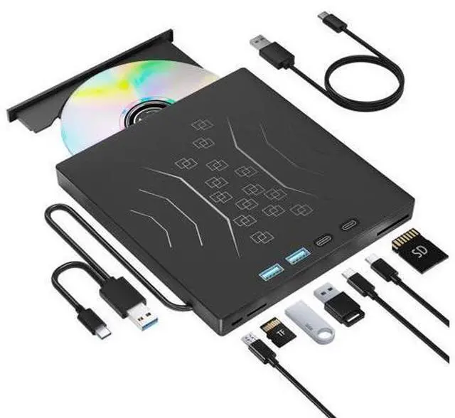 Main image of 7 in 1 External DVD Drive, External CD/DVD Drive for Laptop USB 3.0 & Type-C, Portable CD/DVD +/-RW Disk Drive, CD/DVD Burner CD ROM External Drive for Laptop Desktop PC Windows 10/11 XP Mac Linux