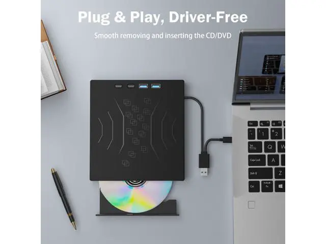 Alt view image 7 of 7 - 7 in 1 External DVD Drive, External CD/DVD Drive for Laptop USB 3.0 & Type-C, Portable CD/DVD +/-RW Disk Drive, CD/DVD Burner CD ROM External Drive for Laptop Desktop PC Windows 10/11 XP Mac Linux