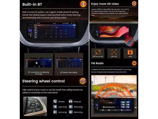 Alt view image 2 of 7 - 1Din 6.86 inch Car Radio Wireless CarPlay Wireless Android A OD2 4LED