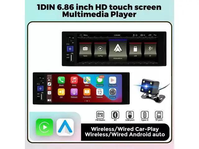 Alt view image 5 of 7 - 1Din 6.86 inch Car Radio Wireless CarPlay Wireless Android A OD2 4LED