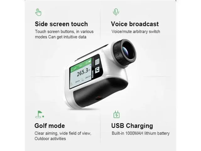 Alt view image 5 of 7 - 600m charging touchscreen golf laser rangefinder telescope voice-activated height measurement and angle measurement white
