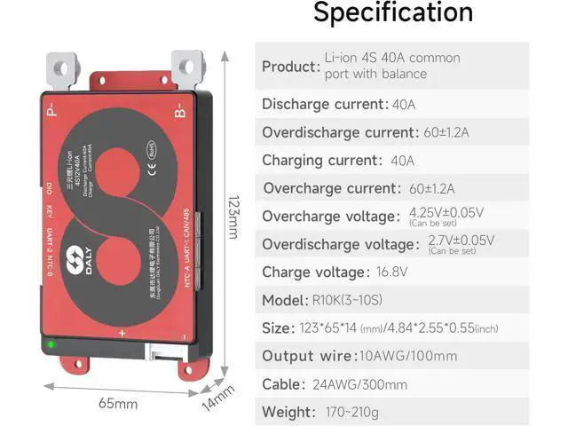 Alt view image 6 of 7 - DALY Smart 4S BMS 12V 40A con módulo WiFi y placa de protección de comunicación CAN 485 para batería de litio de iones de litio (iones de litio 4S 12V, 40A)