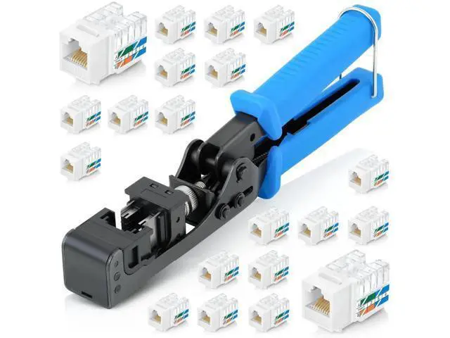 Alt view image 2 of 4 - Everest easyJACK - 90° Angled Speed Termination Keystone Tool Set - with 20-Pack of RJ45 Cat6 Keystone Jacks in White (Slim Profile Design) - Time Saver Network Punch Down Tool Cat6