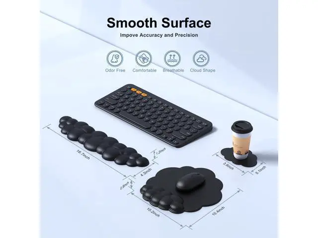 Alt view image 6 of 7 - Cloud Mouse Pad with Wrist Rest, Cloud Keyboard Wrist Rest, Mouse Pad Wrist Support, Ergonomic Keyboard Mouse Wrist Support (Black)