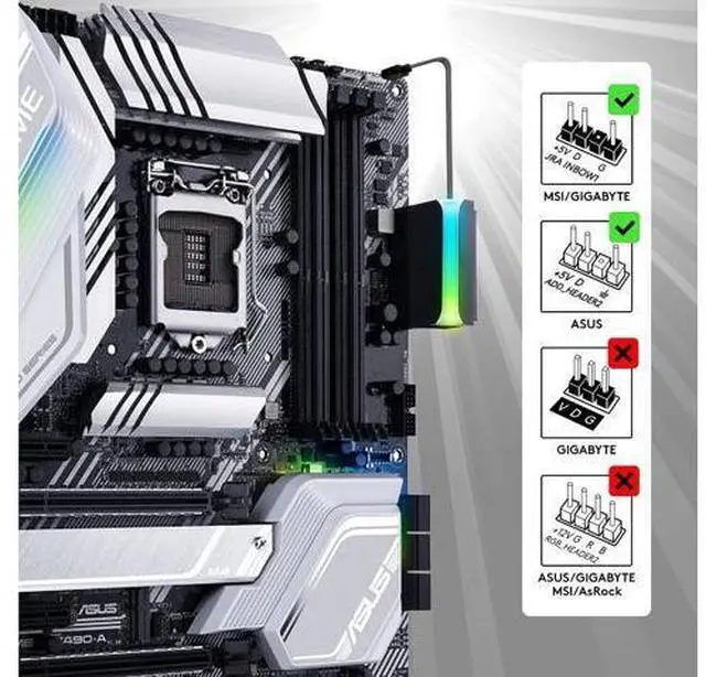 Alt view image 7 of 7 - EZDIY-FAB ATX 24-pin 90 Degree Power Connector 5V 3 Pin ARGB Rainbow Female to Male Power Supply/Power Adapter for Computer Motherboard -1 Pack