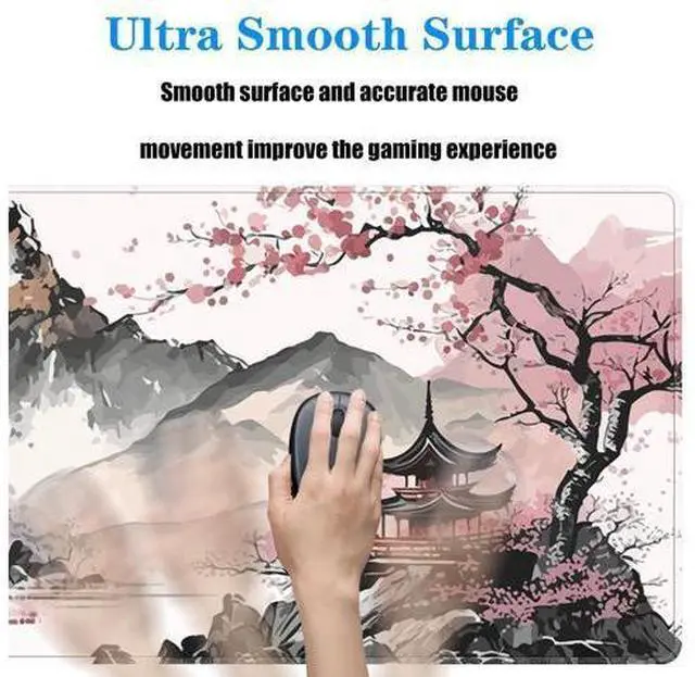 Alt view image 5 of 7 - Watercolor Cherry Blossom Large Gaming Mouse Pad,Mouse Pad Gaming 31.5 x 11.8 in Mouse Mat Desk Pad,Large Desk Mat,Extended Keyboard Mousepad with Non-Slip Base and Stitched Edge for Desk Home Office