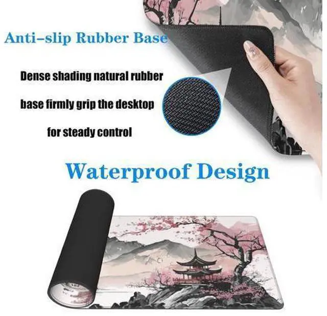 Alt view image 4 of 7 - Watercolor Cherry Blossom Large Gaming Mouse Pad,Mouse Pad Gaming 31.5 x 11.8 in Mouse Mat Desk Pad,Large Desk Mat,Extended Keyboard Mousepad with Non-Slip Base and Stitched Edge for Desk Home Office