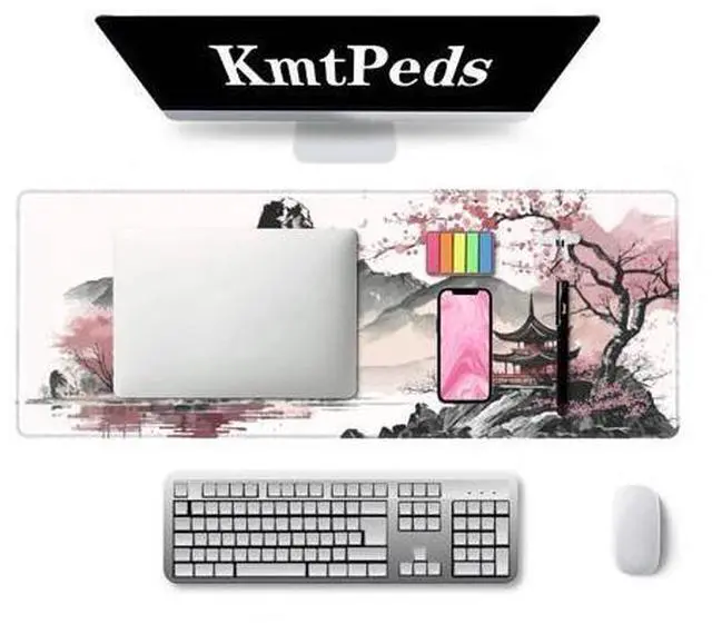 Alt view image 2 of 7 - Watercolor Cherry Blossom Large Gaming Mouse Pad,Mouse Pad Gaming 31.5 x 11.8 in Mouse Mat Desk Pad,Large Desk Mat,Extended Keyboard Mousepad with Non-Slip Base and Stitched Edge for Desk Home Office