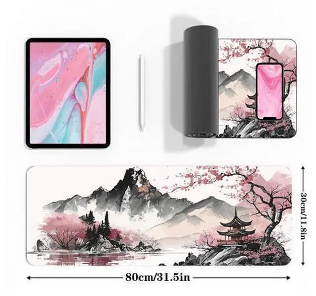 Alt view image 3 of 7 - Watercolor Cherry Blossom Large Gaming Mouse Pad,Mouse Pad Gaming 31.5 x 11.8 in Mouse Mat Desk Pad,Large Desk Mat,Extended Keyboard Mousepad with Non-Slip Base and Stitched Edge for Desk Home Office