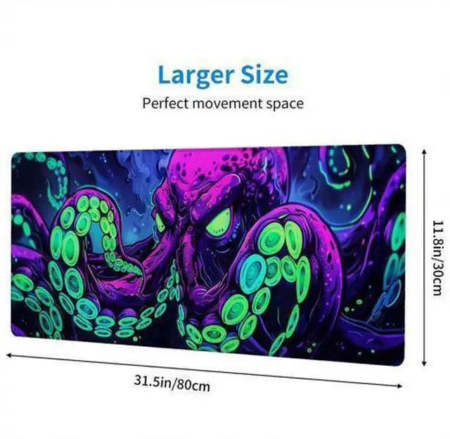 Alt view image 2 of 7 - Octopus Desk Mat Gaming Mouse Pad Neon Cthulhu Monster Cool XL Mouse Pad Large Mousepad Extended Laptop Keyboard Mat Gaming Desk Pad Mouse Mat Office Computer Keyboard Laptop Home 31.5"x11.8"