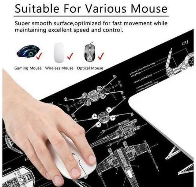 Alt view image 2 of 6 - Black Gaming Mouse Pad Large Mouse Pad XL Desk Mat 31.5x11.8x0.12 inch Large Desk Pad Design Keyboard Pad (Design -6)