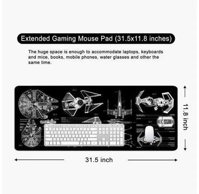 Alt view image 5 of 6 - Black Gaming Mouse Pad Large Mouse Pad XL Desk Mat 31.5x11.8x0.12 inch Large Desk Pad Design Keyboard Pad (Design -6)