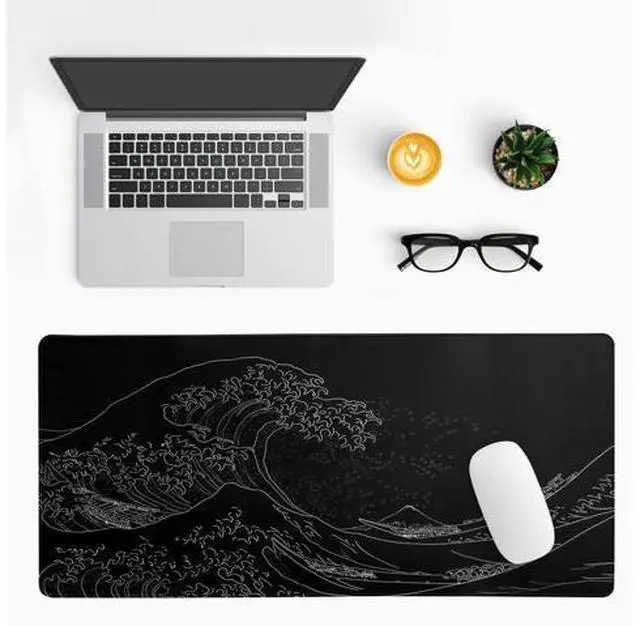 Alt view image 3 of 6 - \Japanese Sea Wave Large Mouse Pad, Anime Black Gaming, Extended Kanagawa Mat Desk Pad, 3mm Thick Long Non-Slip Rubber Base Mice Pad, 31.5 X 11.8 Inch