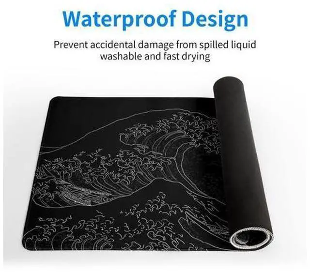 Alt view image 4 of 6 - \Japanese Sea Wave Large Mouse Pad, Anime Black Gaming, Extended Kanagawa Mat Desk Pad, 3mm Thick Long Non-Slip Rubber Base Mice Pad, 31.5 X 11.8 Inch