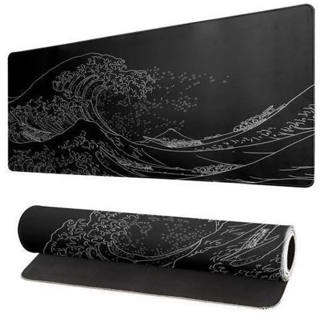 Main image of \Japanese Sea Wave Large Mouse Pad, Anime Black Gaming, Extended Kanagawa Mat Desk Pad, 3mm Thick Long Non-Slip Rubber Base Mice Pad, 31.5 X 11.8 Inch
