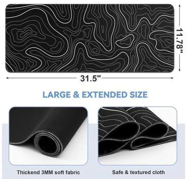 Alt view image 2 of 7 - Mouse Pad Gaming Mousepad 31.5 x 11.8in Large Mouse Pad for Keyboard and Mouse with Anti-Slip Rubber Base, Keyboard Pad XL Mouse Mat for Home and OfficeBlack with White Topographic Line