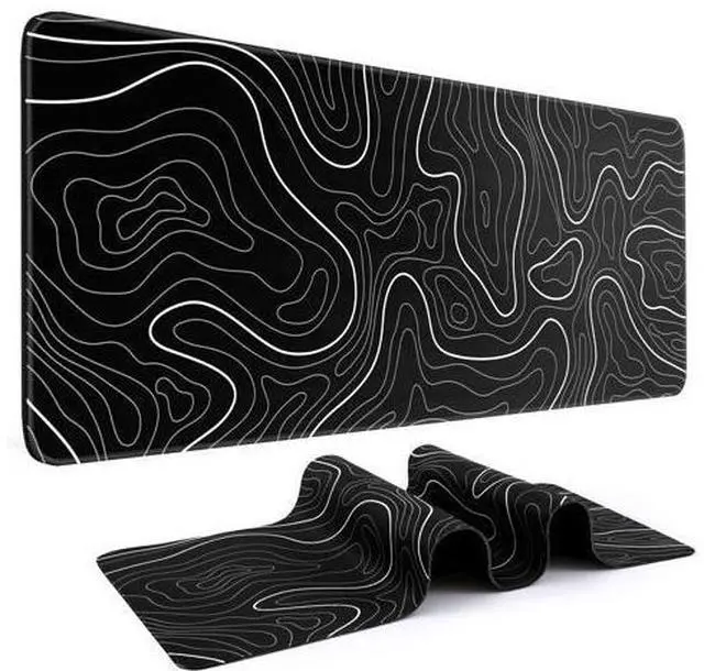 Main image of Mouse Pad Gaming Mousepad 31.5 x 11.8in Large Mouse Pad for Keyboard and Mouse with Anti-Slip Rubber Base, Keyboard Pad XL Mouse Mat for Home and OfficeBlack with White Topographic Line