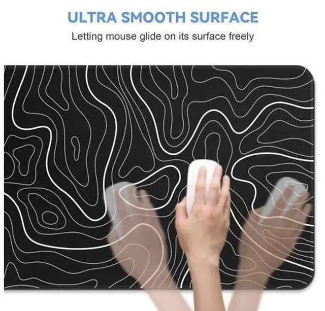 Alt view image 7 of 7 - Mouse Pad Gaming Mousepad 31.5 x 11.8in Large Mouse Pad for Keyboard and Mouse with Anti-Slip Rubber Base, Keyboard Pad XL Mouse Mat for Home and OfficeBlack with White Topographic Line
