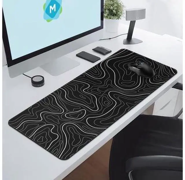 Alt view image 4 of 7 - Mouse Pad Gaming Mousepad 31.5 x 11.8in Large Mouse Pad for Keyboard and Mouse with Anti-Slip Rubber Base, Keyboard Pad XL Mouse Mat for Home and OfficeBlack with White Topographic Line