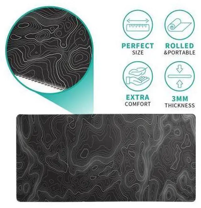 Alt view image 4 of 7 - Topographic Contour Extended Big Mouse Pad Large,Gaming Mouse Pad Desk Pad,27.6x11.8 Inch Long Computer Keyboard Mouse Mat Mousepad with 3mm Non-Slip Base and Stitched Edge for Gaming and Office