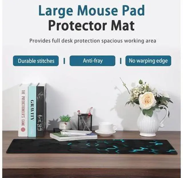 Alt view image 3 of 7 - Gaming Mouse Pad, Blue Honeycomb Science Technology Extended Mouse Pad Gaming Large, Big Desk Mat with Non-Slip Base and Stitched Edge,Long Computer Keyboard Mouse Mat for Home Office Work 31.5"x15.7"
