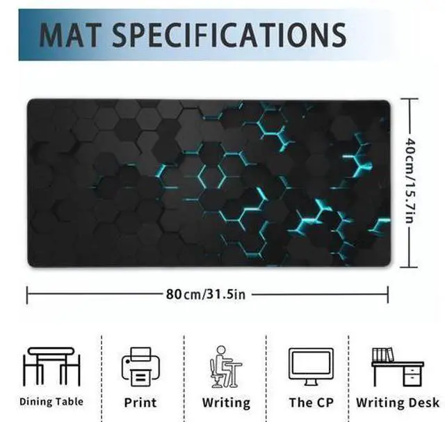 Alt view image 2 of 7 - Gaming Mouse Pad, Blue Honeycomb Science Technology Extended Mouse Pad Gaming Large, Big Desk Mat with Non-Slip Base and Stitched Edge,Long Computer Keyboard Mouse Mat for Home Office Work 31.5"x15.7"