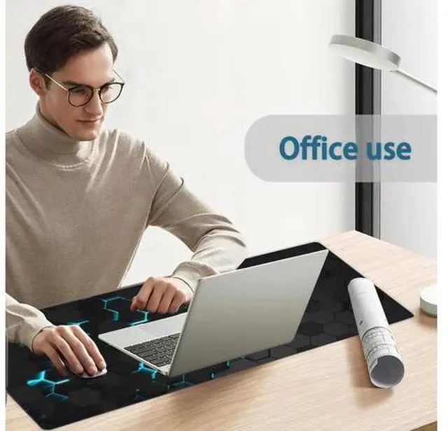 Alt view image 7 of 7 - Gaming Mouse Pad, Blue Honeycomb Science Technology Extended Mouse Pad Gaming Large, Big Desk Mat with Non-Slip Base and Stitched Edge,Long Computer Keyboard Mouse Mat for Home Office Work 31.5"x15.7"